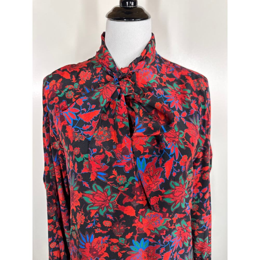 Rag & Bone Emily Floral Long Sleeve Tie‑Neck Silk Top, Size M - Picture 7 of 12